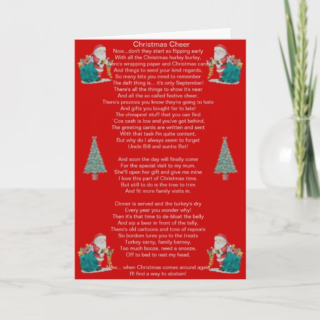 Weihnachtsgedicht santa und Weihnachtsbaumkunst Feiertagskarte (Vorderseite)
