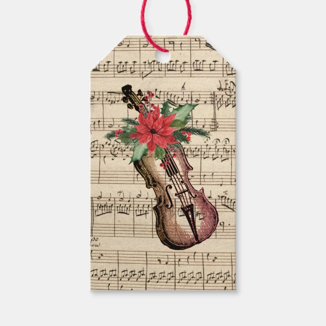 WeihnachtsGeige und Notenmusik Geschenkanhänger (Vorderseite)