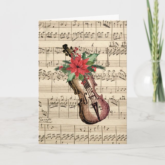 WeihnachtsGeige und Notenmusik Karte (Vorderseite)
