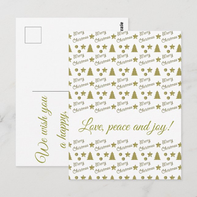 Weihnachtsgeist - goldene Sterne, Weihnachtsbäume Postkarte (Vorne/Hinten)