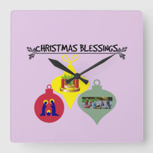 Weihnachtsgeist Trio religiöser Ornamente Quadratische Wanduhr