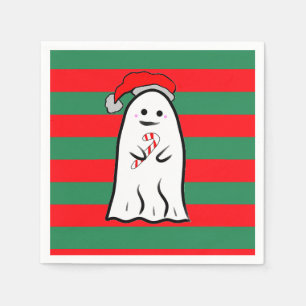 Weihnachtsgeister auf Rot und Grün Streifen Serviette