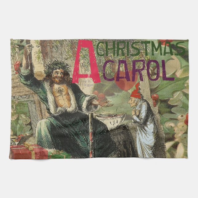 Weihnachtsgeister Gegenwart Illustration Scrooge Geschirrtuch (Horizontal)