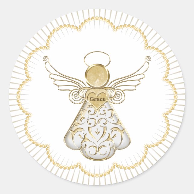 Weihnachtsgel aus Grace Scalloped Goldperlen Runder Aufkleber (Vorderseite)