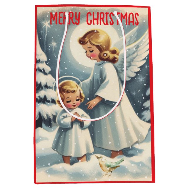 Weihnachtsgel, Kind, Vogelscheußpapier Mittlere Geschenktüte (Vorderseite)