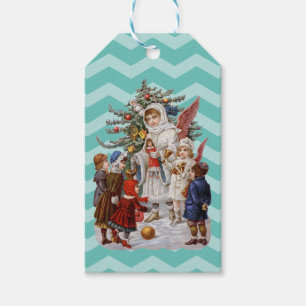 Weihnachtsgel, Kinder und ein Weihnachtsbaum Geschenkanhänger