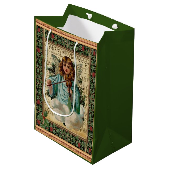 Weihnachtsgel mit Geige Mittlere Geschenktüte (Vorderseite Schrägansicht)