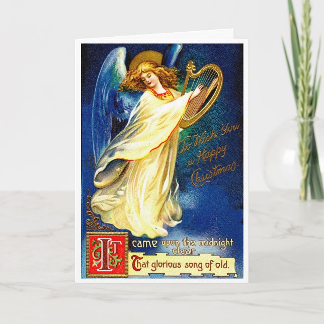 Weihnachtsgel mit Harfe Feiertagskarte (Vorderseite)