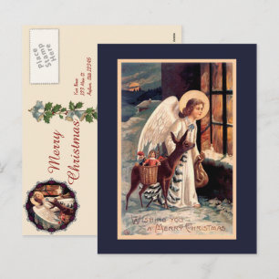 Weihnachtsgel mit Hirsch Vintage Postkarte