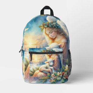 Weihnachtsgel mit Lamm im Winter Frieden Bedruckter Rucksack