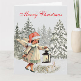 Weihnachtsgel und Kaninchen Karte