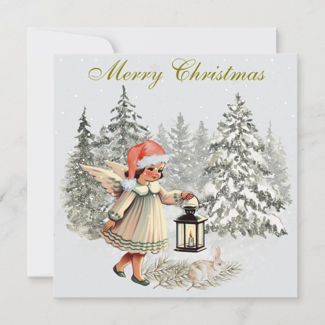 Weihnachtsgel und Kaninchen Karte (Vorderseite)
