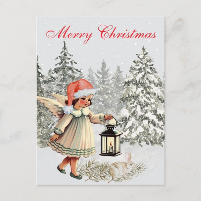 Weihnachtsgel und Kaninchen Postkarte (Vorderseite)