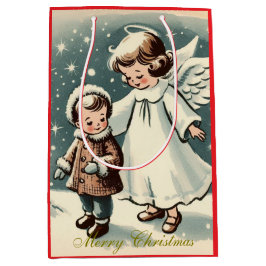 Weihnachtsgel und Kind Mittlere Geschenktüte
