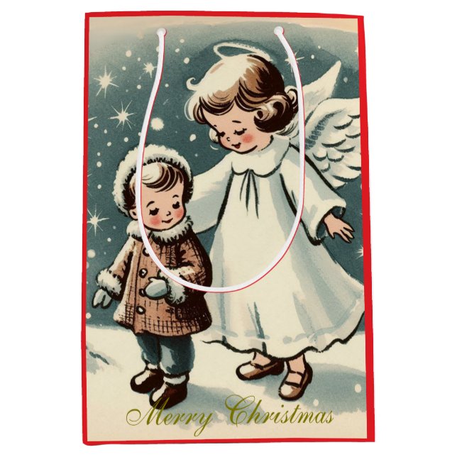 Weihnachtsgel und Kind Mittlere Geschenktüte (Vorderseite)