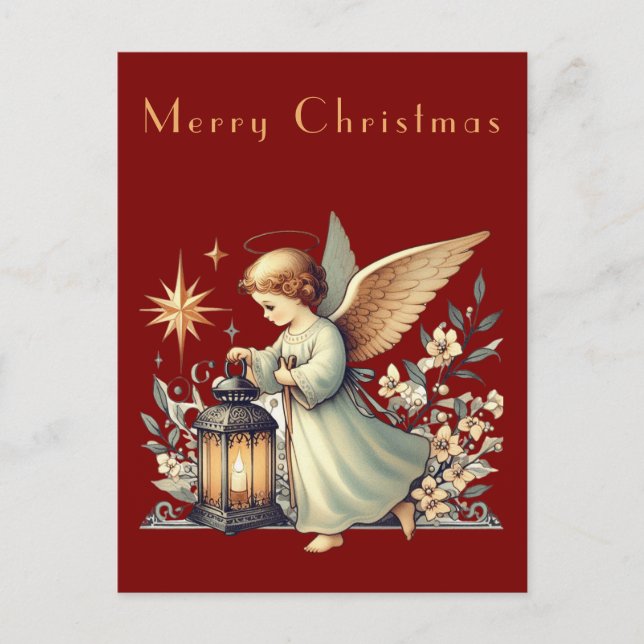 Weihnachtsgel und Lattern Postkarte (Vorderseite)