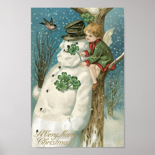 Weihnachtsgel und Schneemann Poster (Vorne)