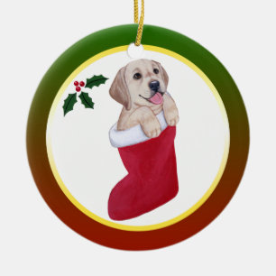 Weihnachtsgelbe Labrador-Verzierung Keramikornament