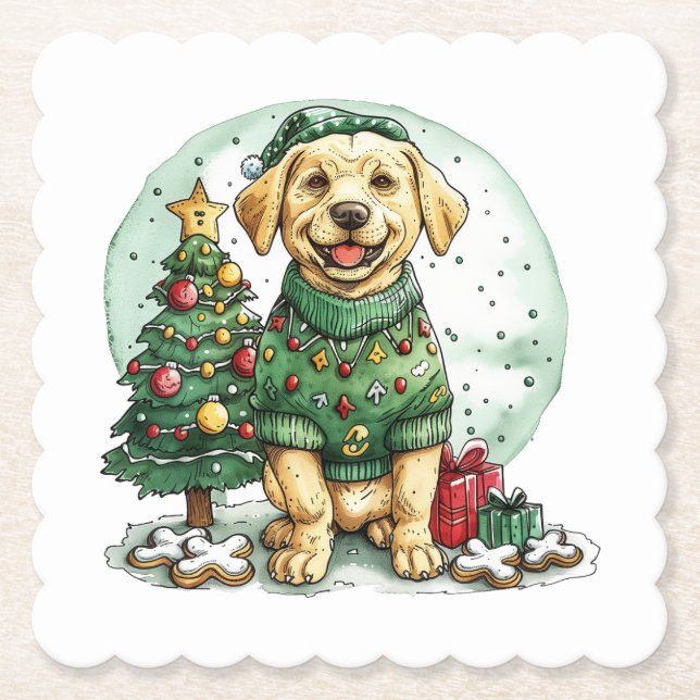Weihnachtsgelber Labrador Retriever Hund Untersetzer (Vorderseite)