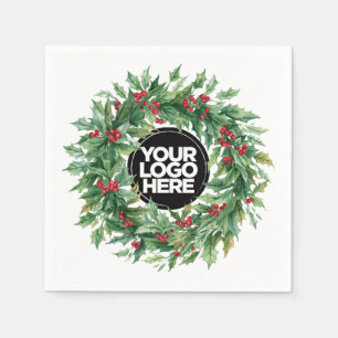 Weihnachtsgeschäft-Logo-Stechpalmen-Beeren-Kranz Serviette