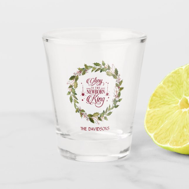 Weihnachtsgeschenk an die New Geboren King Monogra Schnapsglas (Vorderseite)