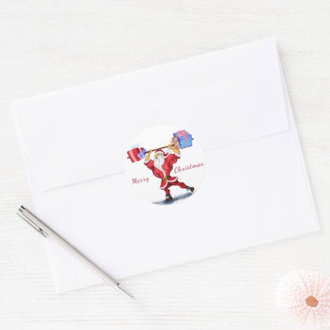 Weihnachtsgeschenk Aufkleber Bodybuilder Santa Fun (Umschlag)