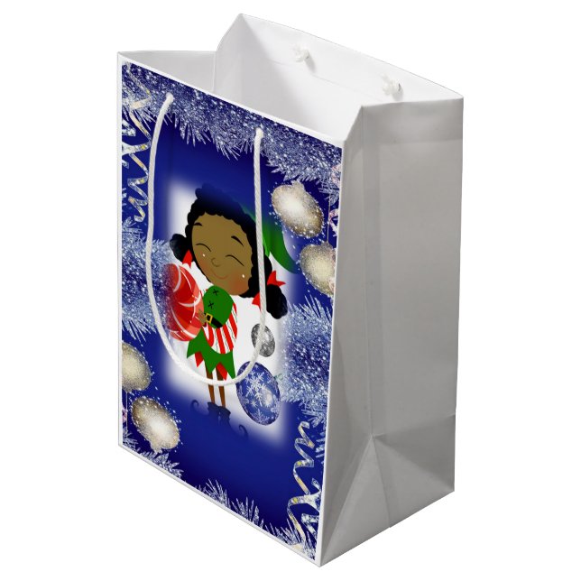 Weihnachtsgeschenk Bags Afrikanischer Elf Mittlere Geschenktüte (Rückseite Schrägansicht)