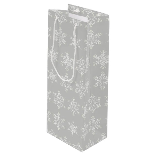 Weihnachtsgeschenk Beutel Schneeflocken Geschenktüte Für Weinflaschen (Vorderseite Schrägansicht)