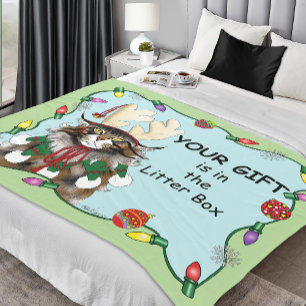 Weihnachtsgeschenk Cat Green Funny Fleecedecke