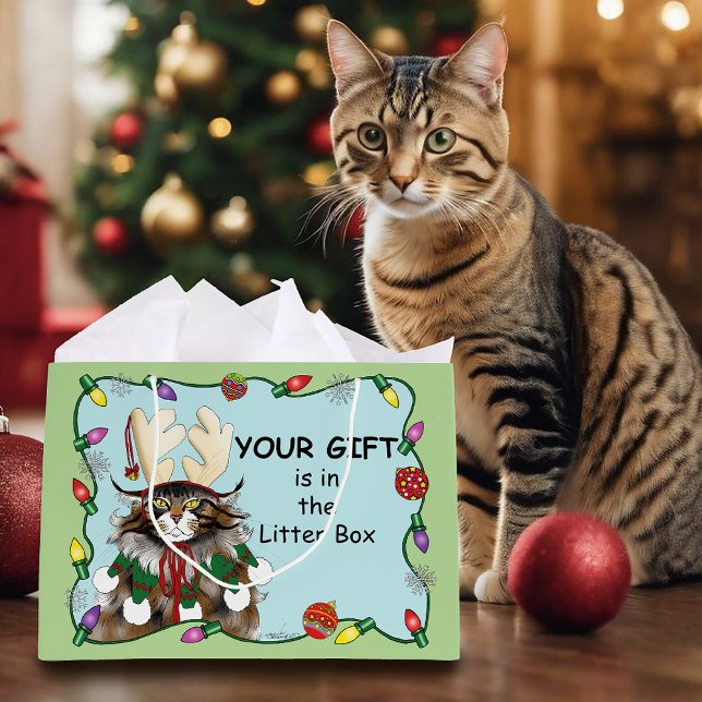 Weihnachtsgeschenk Cat Green Funny Große Geschenktüte (Von Creator hochgeladen)