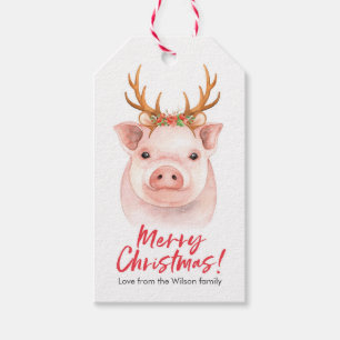 Weihnachtsgeschenk etikettiert niedliches Schwein Geschenkanhänger
