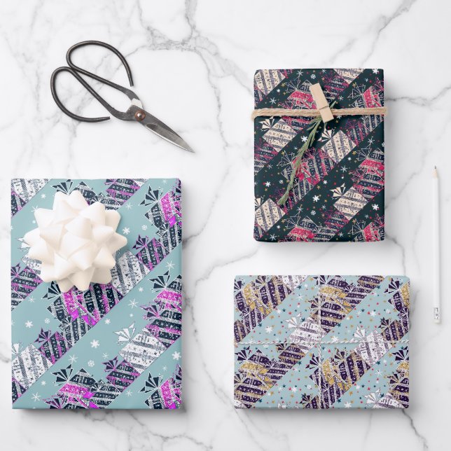 Weihnachtsgeschenk farbenfroh geschenkpapier set (Vorderseite)