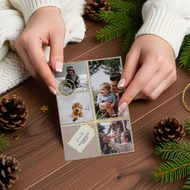 Weihnachtsgeschenk-Fotos Portrait Folien Feiertagskarte (Special Delivery Christmas Photos Postage Parcel Foil Holiday Card)