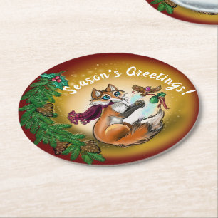 Weihnachtsgeschenk Fox Runder Pappuntersetzer