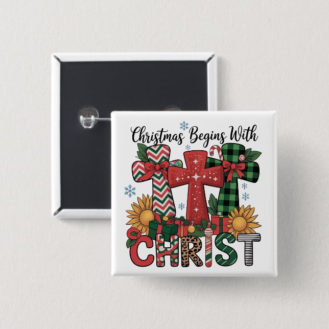 Weihnachtsgeschenk Frohe Weihnachten Kariert Relig Button (Vorne & Hinten)