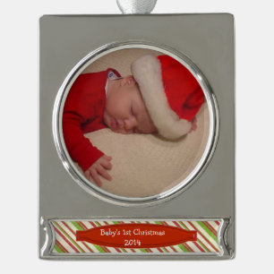 Weihnachtsgeschenk für das Foto des Babys Banner-Ornament Silber