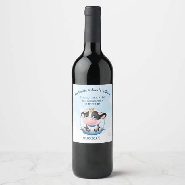 Weihnachtsgeschenk für Godeltern Weinkarte Weinetikett (Vorderseite)