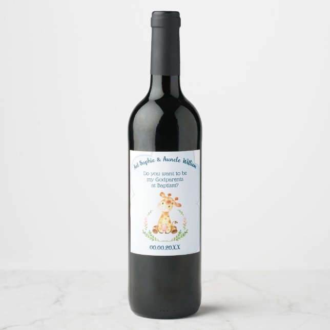 Weihnachtsgeschenk für Godeltern Weinkarte Weinetikett (Vorderseite)