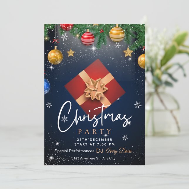 Weihnachtsgeschenk für Gold und Weiß Einladung (Stehend Vorderseite)