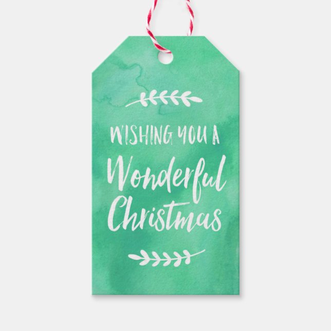 Weihnachtsgeschenk für Grüne Aquarell Geschenkanhänger (Vorderseite)