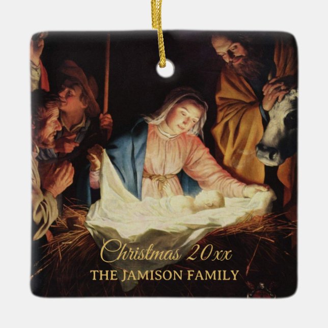 Weihnachtsgeschenk für religiöse Krippen Foto Keramikornament (Vorderseite)