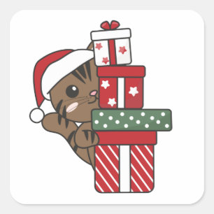 Weihnachtsgeschenk für Wintertiere Katzen Square S Quadratischer Aufkleber