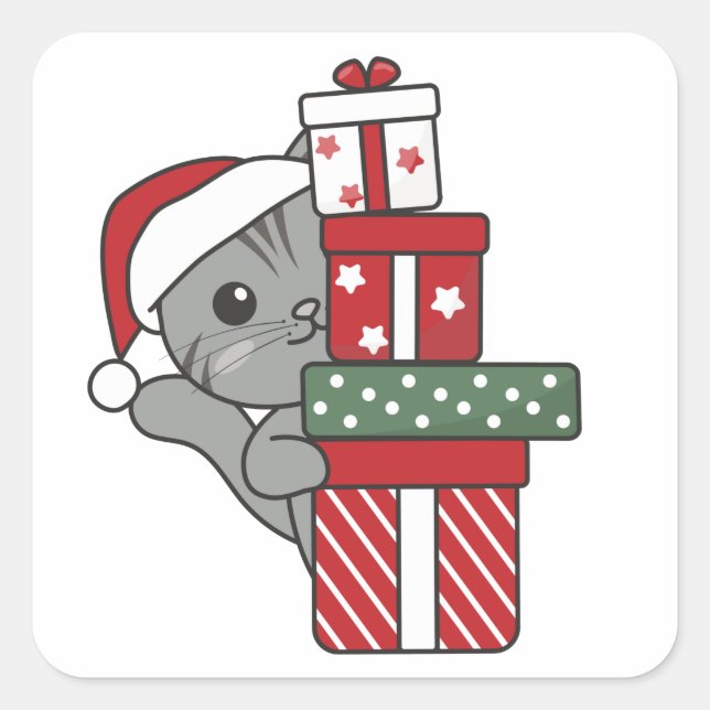 Weihnachtsgeschenk für Wintertiere Katzen Square S Quadratischer Aufkleber (Vorderseite)