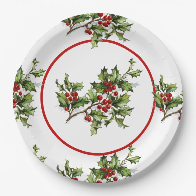 Weihnachtsgeschenk im Holly Retro-Stil Pappteller (Vorderseite)