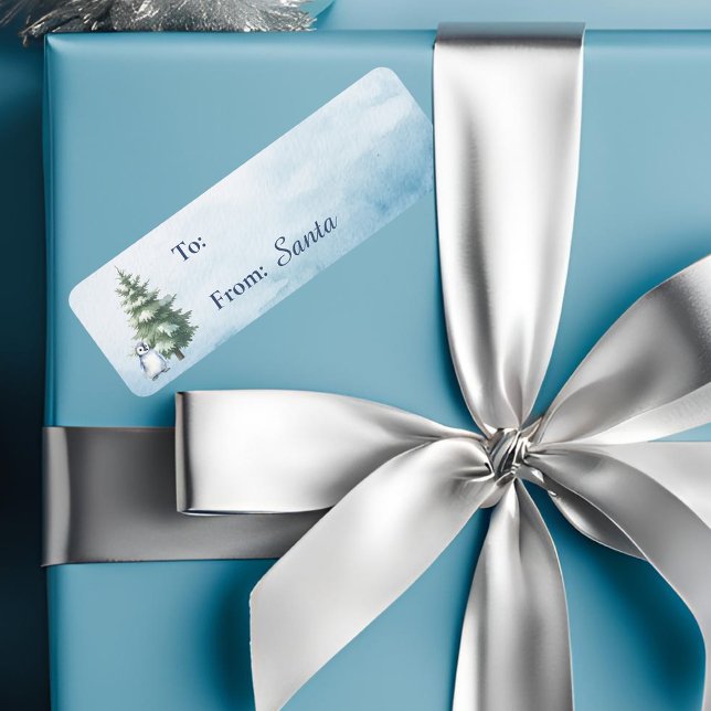 Weihnachtsgeschenk-Label (Woodland penguin christmas gift sticker label)