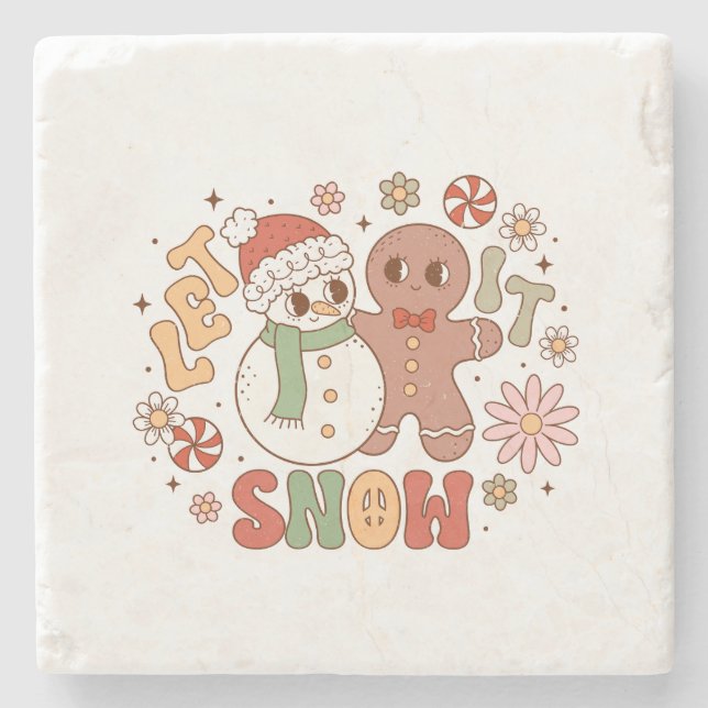 Weihnachtsgeschenk Lass es schneien Steinuntersetzer (Vorderseite)