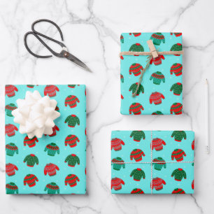 Weihnachtsgeschenk mit festlichem hässlichen Weihn Geschenkpapier Set