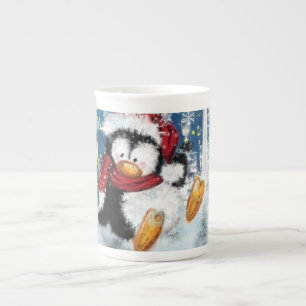 Weihnachtsgeschenk mit Happy Pinguin Prozellantasse