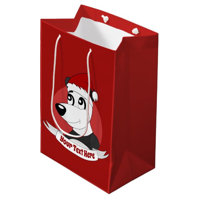 Weihnachtsgeschenk mit niedlichem Panda-Cartoon Mittlere Geschenktüte (Vorderseite Schrägansicht)