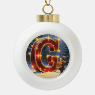 Weihnachtsgeschenk mit personalisierter Initiale G Keramik Kugel-Ornament